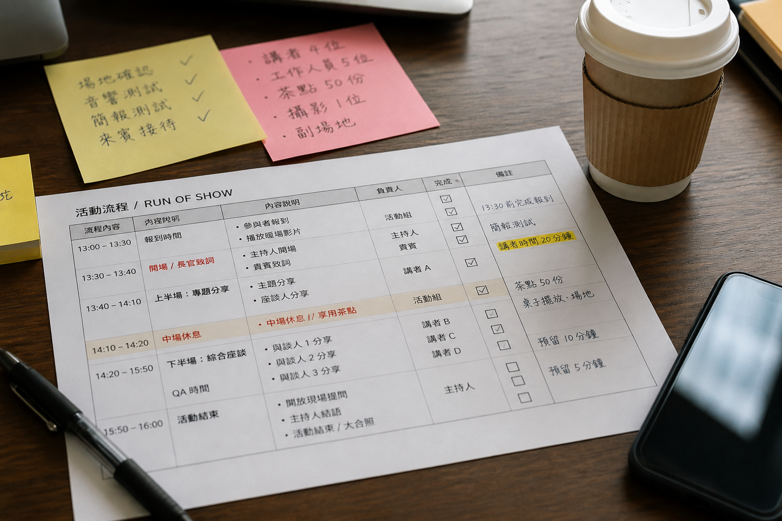 活動流程草稿與檢核清單
